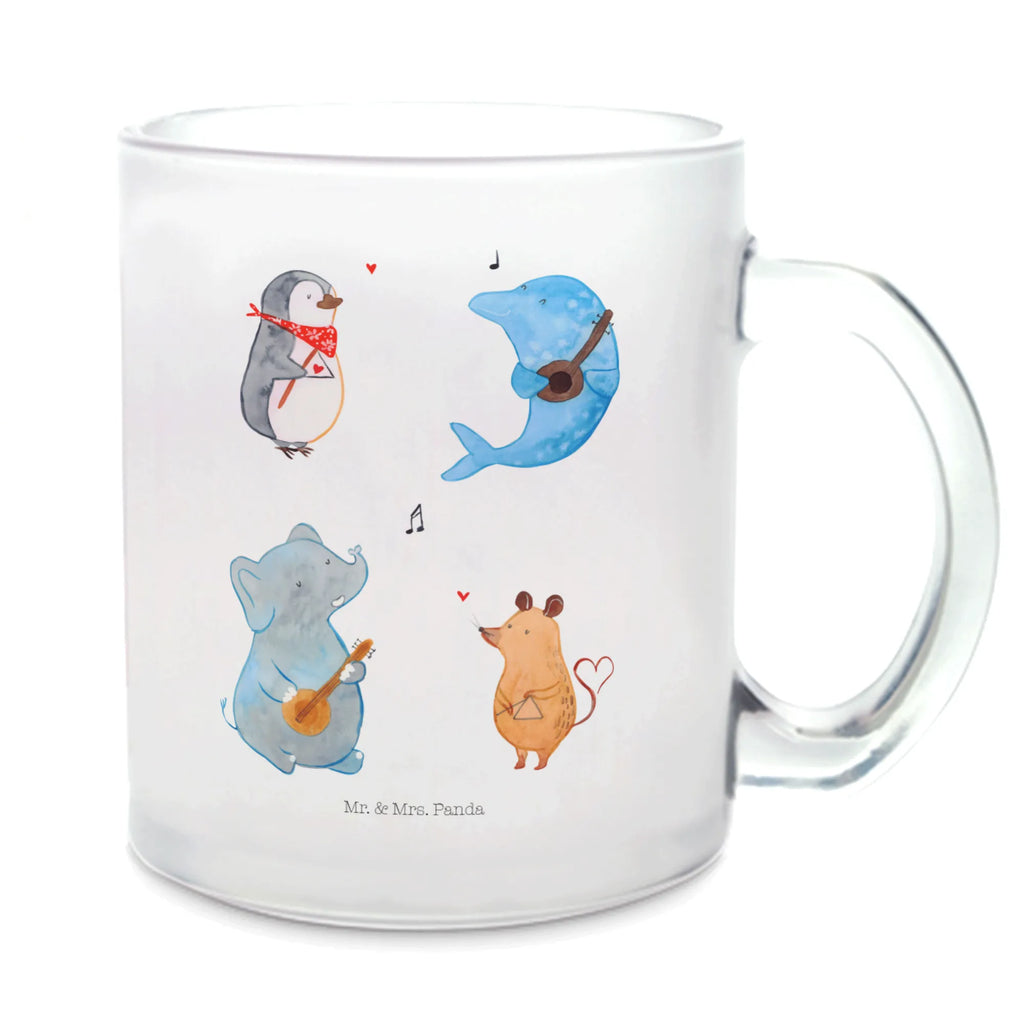 Teetasse Big Band Teetasse, Teeglas, Teebecher, Tasse mit Henkel, Tasse, Glas Teetasse, Teetasse aus Glas, Tiermotive, Gute Laune, lustige Sprüche, Tiere, Hund, Pinguin, Maus, Elefant, Delfin, Gitarre, Band, Triangel, Musikanten, Musik