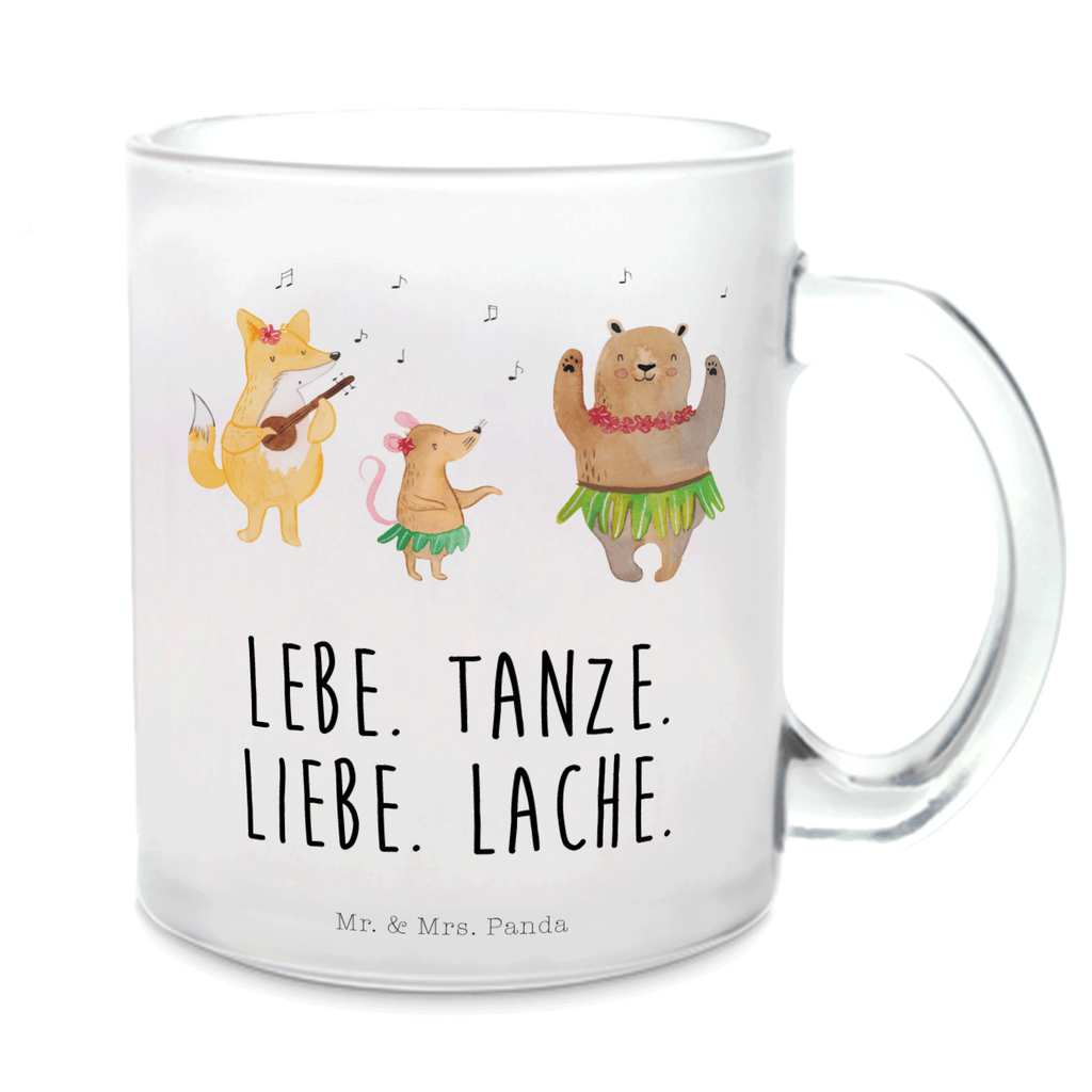 Teetasse Waldtiere Aloha Teetasse, Teeglas, Teebecher, Tasse mit Henkel, Tasse, Glas Teetasse, Teetasse aus Glas, Tiermotive, Gute Laune, lustige Sprüche, Tiere, Wald, Waldtiere, Musik, Aloha, Bär, Hase, Igel, Tanzen, Leben, Lachen