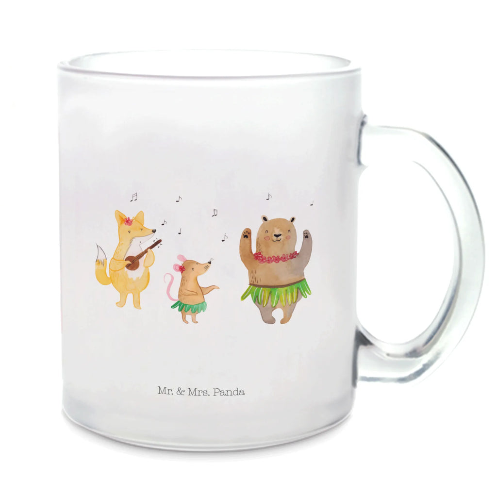 Teetasse Waldtiere Aloha Teetasse, Teeglas, Teebecher, Tasse mit Henkel, Tasse, Glas Teetasse, Teetasse aus Glas, Tiermotive, Gute Laune, lustige Sprüche, Tiere, Wald, Waldtiere, Musik, Aloha, Bär, Hase, Igel, Tanzen, Leben, Lachen