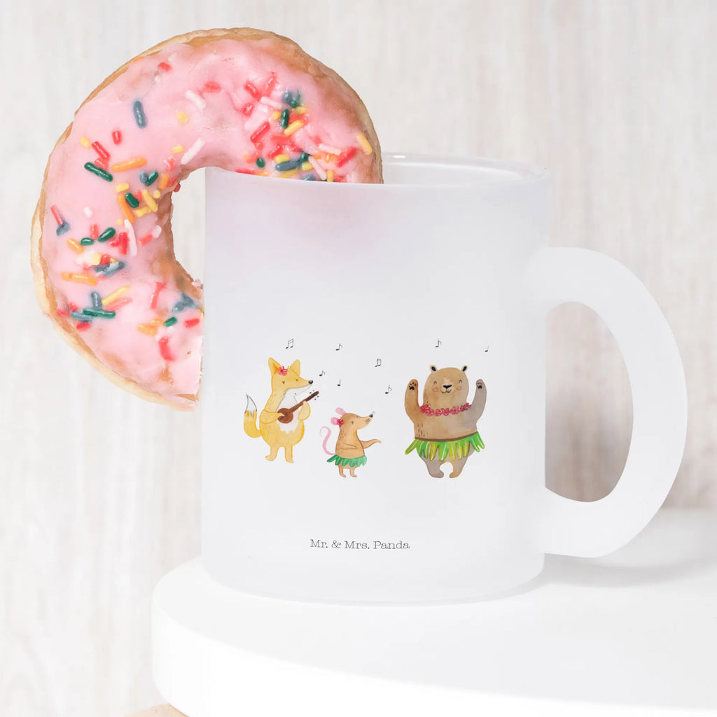 Teetasse Waldtiere Aloha Teetasse, Teeglas, Teebecher, Tasse mit Henkel, Tasse, Glas Teetasse, Teetasse aus Glas, Tiermotive, Gute Laune, lustige Sprüche, Tiere, Wald, Waldtiere, Musik, Aloha, Bär, Hase, Igel, Tanzen, Leben, Lachen