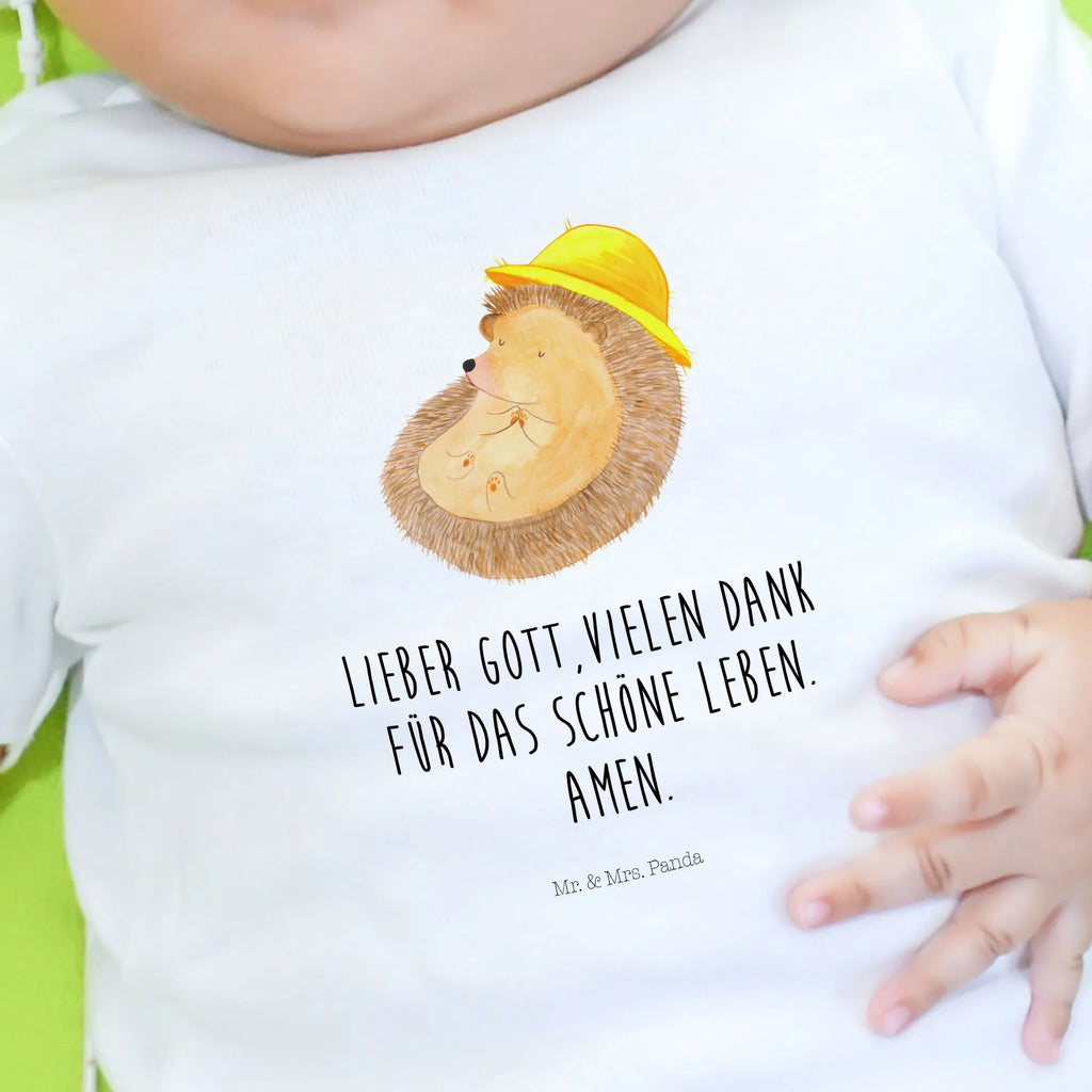 Organic Baby Shirt Igel Beten Baby T-Shirt, Jungen Baby T-Shirt, Mädchen Baby T-Shirt, Shirt, Tiermotive, Gute Laune, lustige Sprüche, Tiere, Igel, Igel mit Hut, Sonnenhut, Gott, Amen, beten, Leben, Dankbarkeit, Dankbar sein, dankbar, genießen