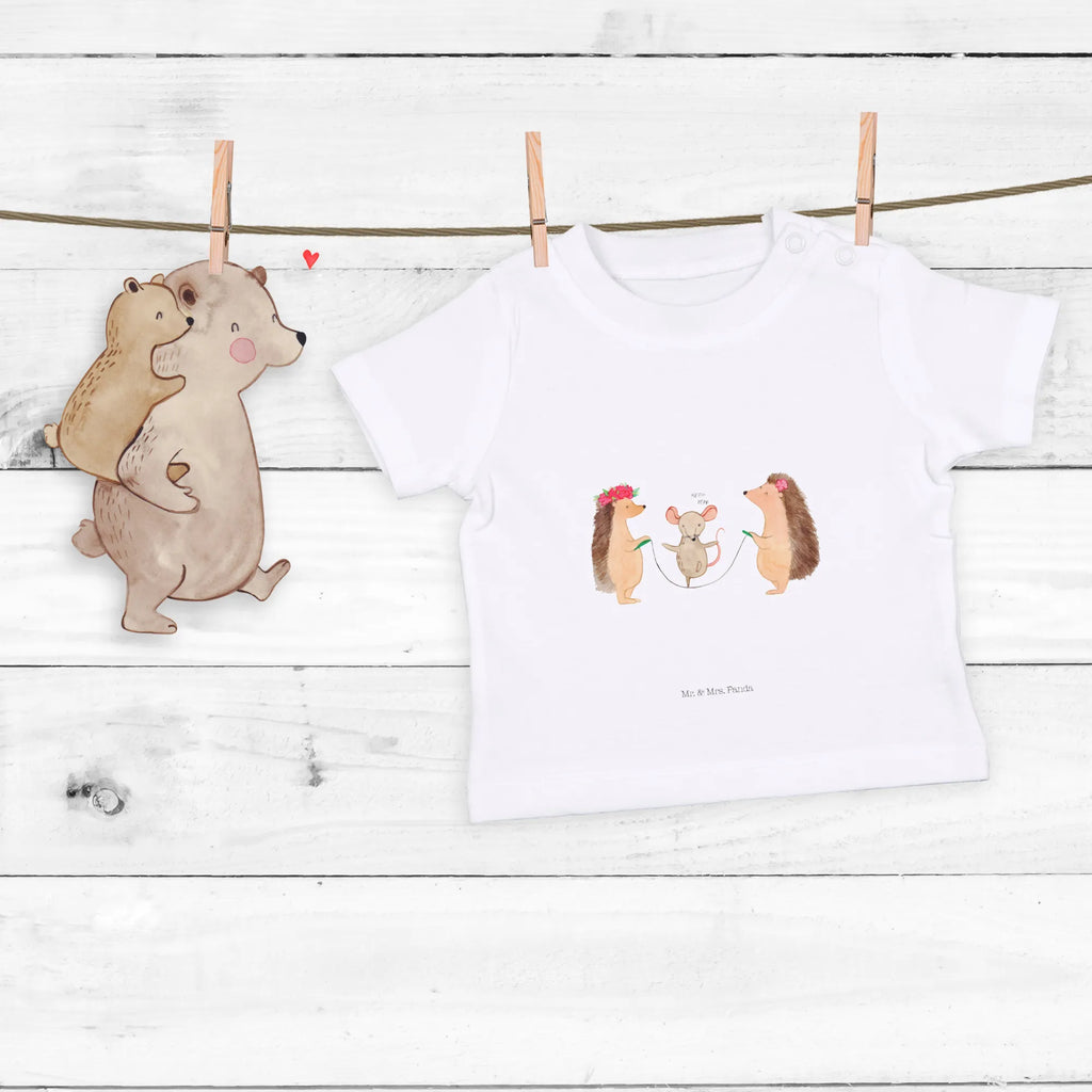 Organic Baby Shirt Igel Seilhüpfen Baby T-Shirt, Jungen Baby T-Shirt, Mädchen Baby T-Shirt, Shirt, Tiermotive, Gute Laune, lustige Sprüche, Tiere, Igel, Maus, Seilspringen, Seilhüpfen, Kinder, Kindergarten