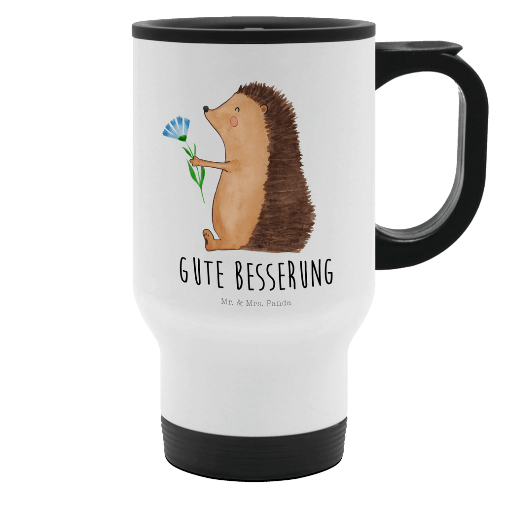 Thermobecher Igel mit Blume Thermobecher, To Go Becher, Thermotasse, Kaffeebecher, Isolierbecher, Thermobecher To Go, Warmhaltetasse, Edelstahlbecher, Reisebecher, Tasse mit Deckel, Thermobecher für 400 ml, Kaffeetasse zum Mitnehmen, Tasse zum Mitnehmen, Spülmaschinenfest, Tiermotive, Gute Laune, lustige Sprüche, Tiere, Igel, Gute Besserung, Genesungswünsche, Krankheit, Krankenhaus, krank, Besuch