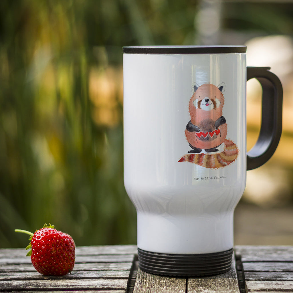 Thermobecher Roter Panda Thermobecher, To Go Becher, Thermotasse, Kaffeebecher, Isolierbecher, Thermobecher To Go, Warmhaltetasse, Edelstahlbecher, Reisebecher, Tasse mit Deckel, Thermobecher für 400 ml, Kaffeetasse zum Mitnehmen, Tasse zum Mitnehmen, Spülmaschinenfest, Tiermotive, Gute Laune, lustige Sprüche, Tiere, Panda, Liebe, Rot, Herz, Liebling, Lieblingsmensch