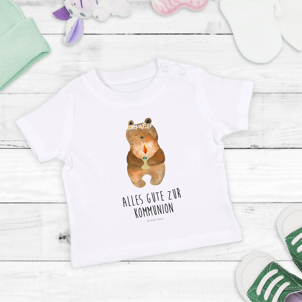 Organic Baby Shirt Bär Kommunion Baby T-Shirt, Jungen Baby T-Shirt, Mädchen Baby T-Shirt, Shirt, Bär, Teddy, Teddybär, Kommunion, Gottes Segen, Taufkerze, katholisch