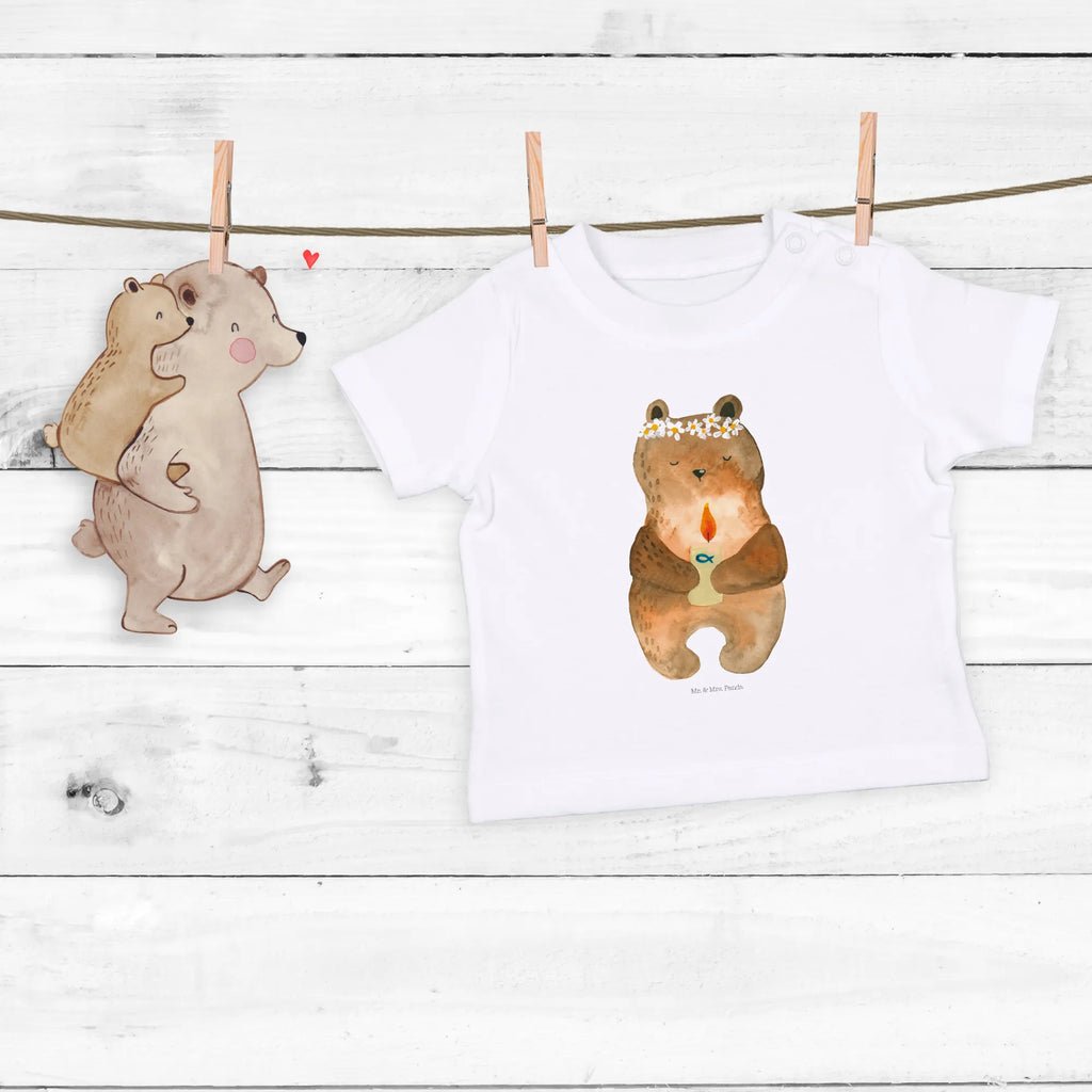 Organic Baby Shirt Bär Kommunion Baby T-Shirt, Jungen Baby T-Shirt, Mädchen Baby T-Shirt, Shirt, Bär, Teddy, Teddybär, Kommunion, Gottes Segen, Taufkerze, katholisch