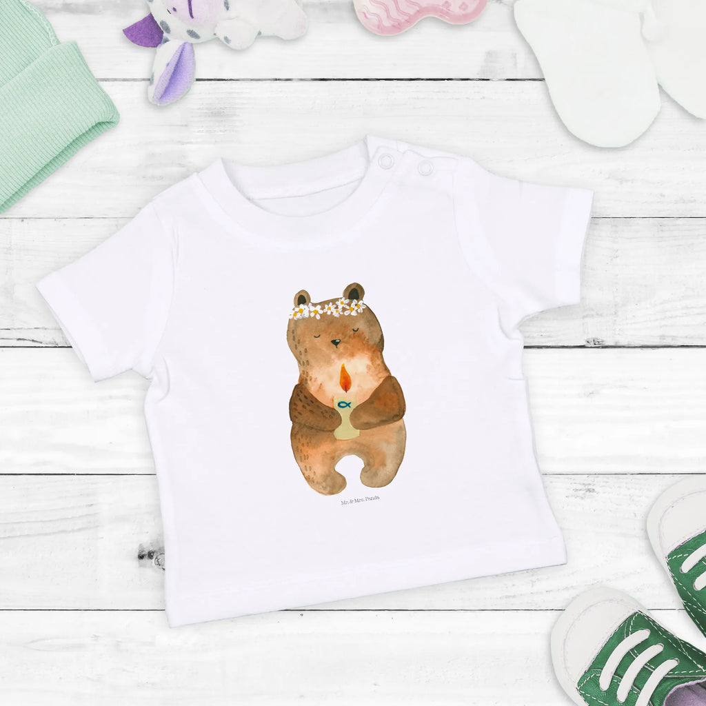 Organic Baby Shirt Bär Kommunion Baby T-Shirt, Jungen Baby T-Shirt, Mädchen Baby T-Shirt, Shirt, Bär, Teddy, Teddybär, Kommunion, Gottes Segen, Taufkerze, katholisch