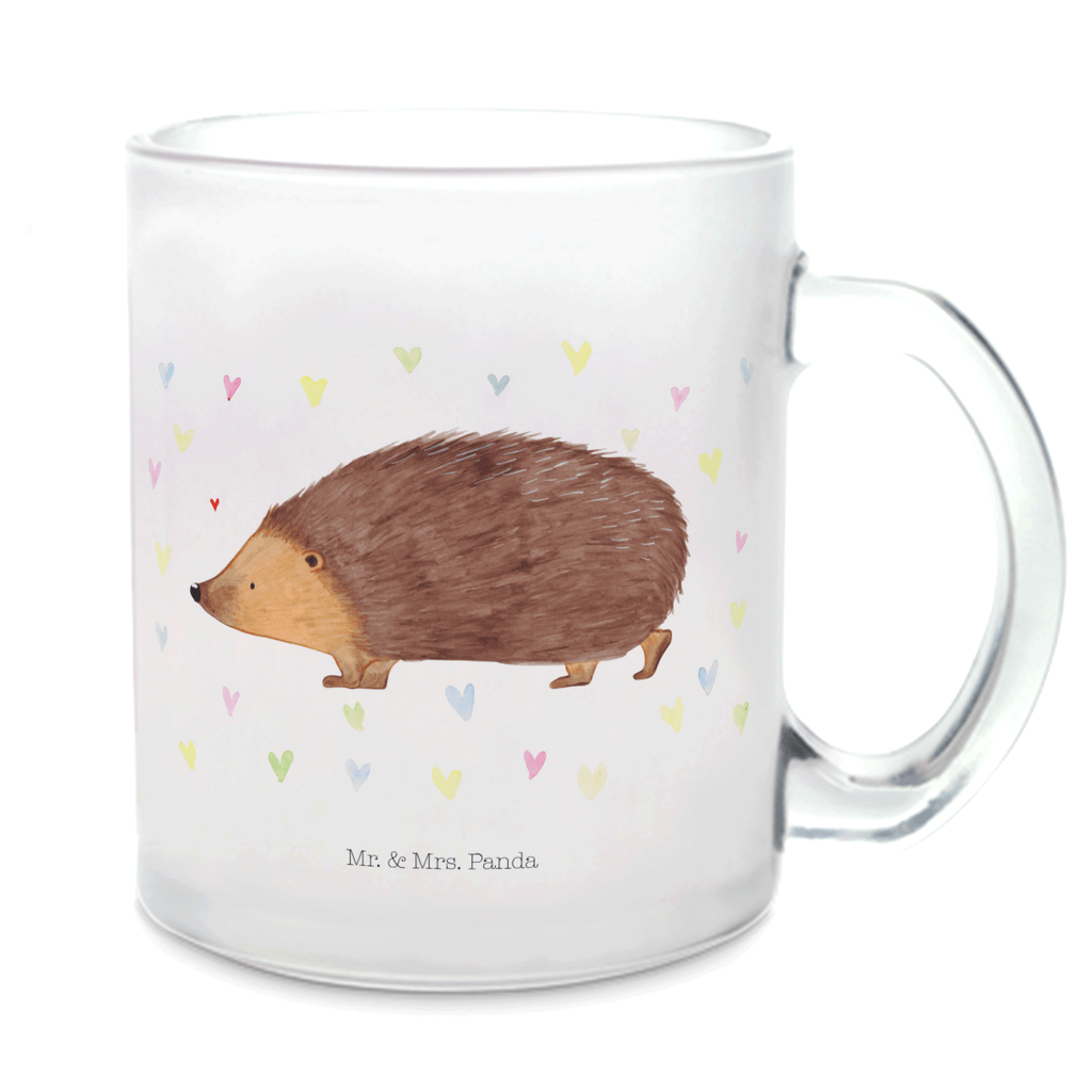 Teetasse Igel Herzen Teetasse, Teeglas, Teebecher, Tasse mit Henkel, Tasse, Glas Teetasse, Teetasse aus Glas, Tiermotive, Gute Laune, lustige Sprüche, Tiere, Liebe, Herz, Herzen, Igel, Vertrauen, Kuss, Leben