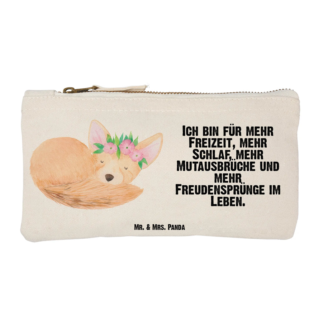 Schminktasche Wüstenfuchs Blumenkranz Schminktasche, Kosmetiktasche, Kosmetikbeutel, Stiftemäppchen, Etui, Federmappe, Makeup, XXL, Schminketui, Kosmetiketui, Schlamperetui, Afrika, Wildtiere, Wüste, Wüstenfuchs, Blumen, Blumenkranz, Glücklich