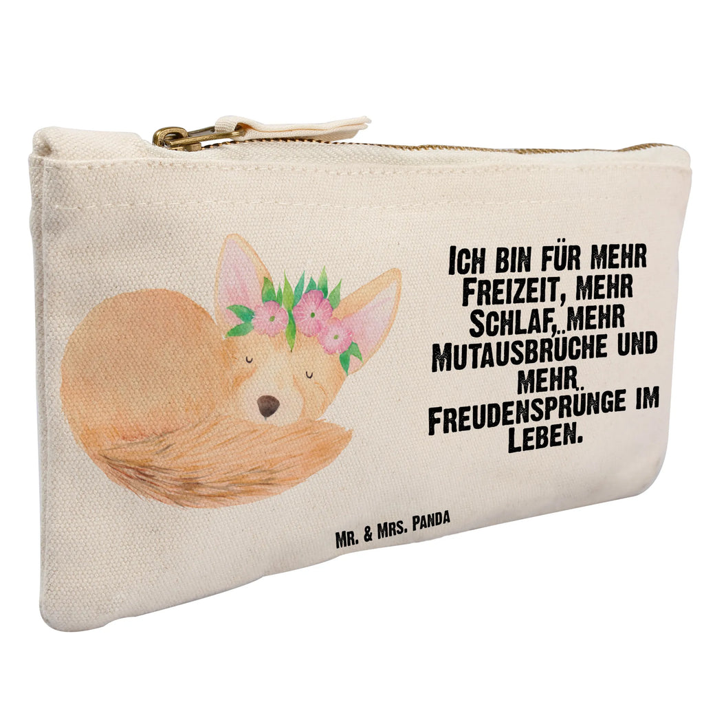 Schminktasche Wüstenfuchs Blumenkranz Schminktasche, Kosmetiktasche, Kosmetikbeutel, Stiftemäppchen, Etui, Federmappe, Makeup, XXL, Schminketui, Kosmetiketui, Schlamperetui, Afrika, Wildtiere, Wüste, Wüstenfuchs, Blumen, Blumenkranz, Glücklich