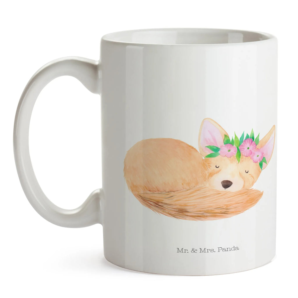 Tasse Wüstenfuchs Blumenkranz Tasse, Kaffeetasse, Teetasse, Becher, Kaffeebecher, Teebecher, Keramiktasse, Porzellantasse, Büro Tasse, Geschenk Tasse, Tasse Sprüche, Tasse Motive, Kaffeetassen, Tasse bedrucken, Designer Tasse, Cappuccino Tassen, Schöne Teetassen, Afrika, Wildtiere, Wüste, Wüstenfuchs, Blumen, Blumenkranz, Glücklich