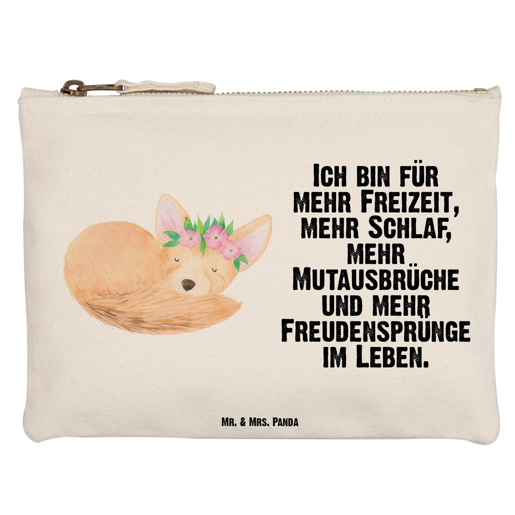 Schminktasche Wüstenfuchs Blumenkranz Schminktasche, Kosmetiktasche, Kosmetikbeutel, Stiftemäppchen, Etui, Federmappe, Makeup, XXL, Schminketui, Kosmetiketui, Schlamperetui, Afrika, Wildtiere, Wüste, Wüstenfuchs, Blumen, Blumenkranz, Glücklich