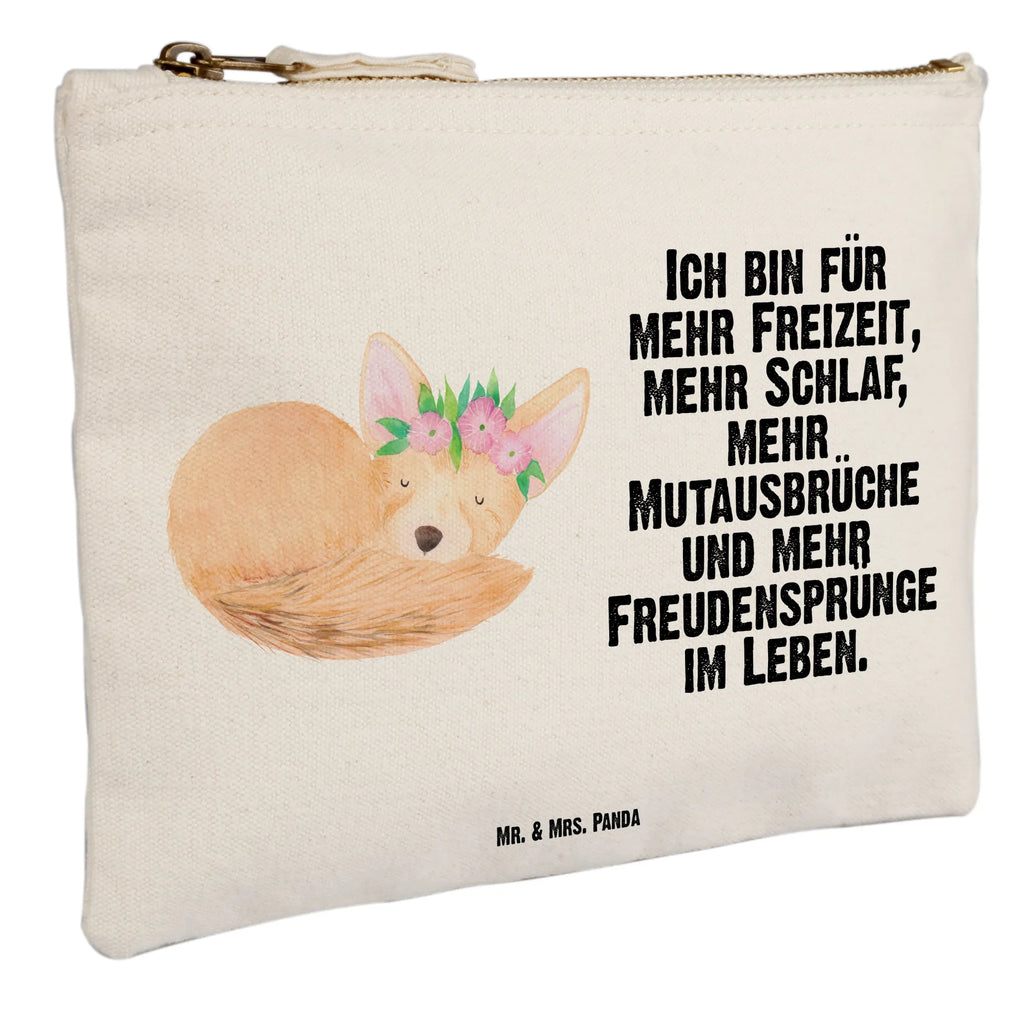 Schminktasche Wüstenfuchs Blumenkranz Schminktasche, Kosmetiktasche, Kosmetikbeutel, Stiftemäppchen, Etui, Federmappe, Makeup, XXL, Schminketui, Kosmetiketui, Schlamperetui, Afrika, Wildtiere, Wüste, Wüstenfuchs, Blumen, Blumenkranz, Glücklich