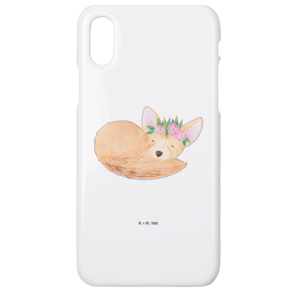 Handyhülle Wüstenfuchs Blumen Handyhülle, Handycover, Cover, Handy, Hülle, Iphone 10, Iphone X, Afrika, Wildtiere, Wüste, Wüstenfuchs, Blumen, Blumenkranz, Glücklich