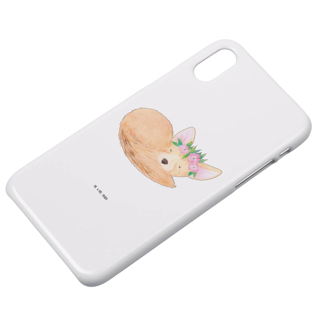 Handyhülle Wüstenfuchs Blumen Handyhülle, Handycover, Cover, Handy, Hülle, Iphone 10, Iphone X, Afrika, Wildtiere, Wüste, Wüstenfuchs, Blumen, Blumenkranz, Glücklich