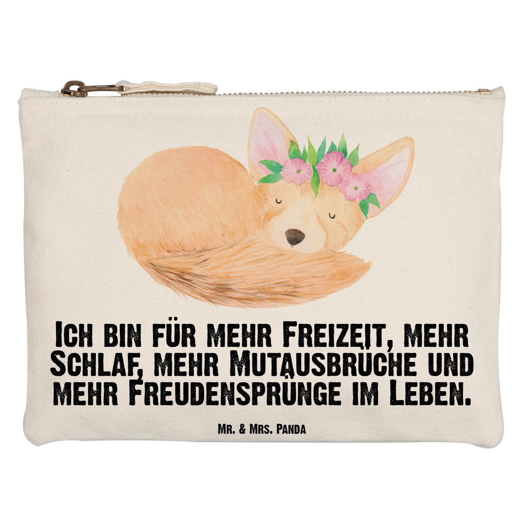 Schminktasche Wüstenfuchs Blumenkranz Schminktasche, Kosmetiktasche, Kosmetikbeutel, Stiftemäppchen, Etui, Federmappe, Makeup, XXL, Schminketui, Kosmetiketui, Schlamperetui, Afrika, Wildtiere, Wüste, Wüstenfuchs, Blumen, Blumenkranz, Glücklich