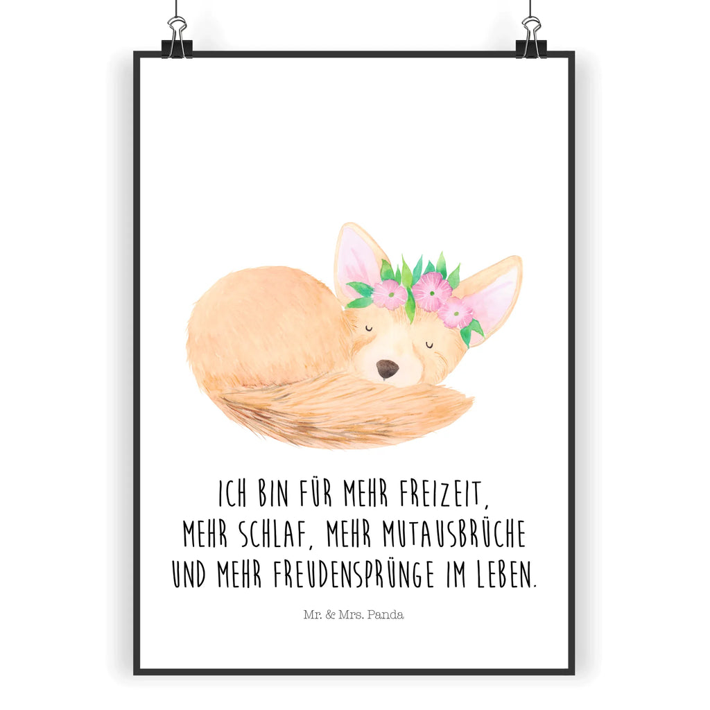 Poster Wüstenfuchs Blumenkranz Poster, Wandposter, Bild, Wanddeko, Küchenposter, Kinderposter, Wanddeko Bild, Raumdekoration, Wanddekoration, Handgemaltes Poster, Mr. & Mrs. Panda Poster, Designposter, Kunstdruck, Posterdruck, Afrika, Wildtiere, Wüste, Wüstenfuchs, Blumen, Blumenkranz, Glücklich