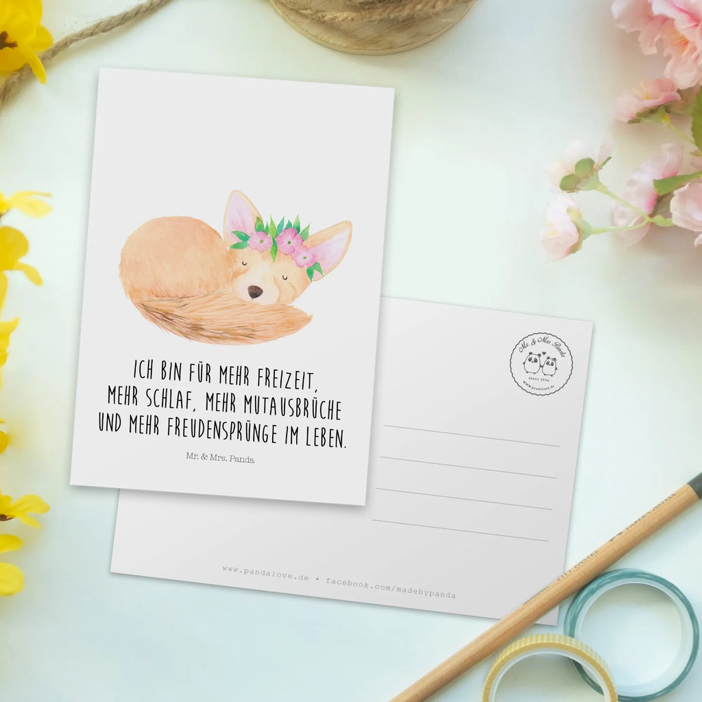 Postkarte Wüstenfuchs Blumen Postkarte, Karte, Geschenkkarte, Grußkarte, Einladung, Ansichtskarte, Geburtstagskarte, Einladungskarte, Dankeskarte, Ansichtskarten, Einladung Geburtstag, Einladungskarten Geburtstag, Afrika, Wildtiere, Wüste, Wüstenfuchs, Blumen, Blumenkranz, Glücklich