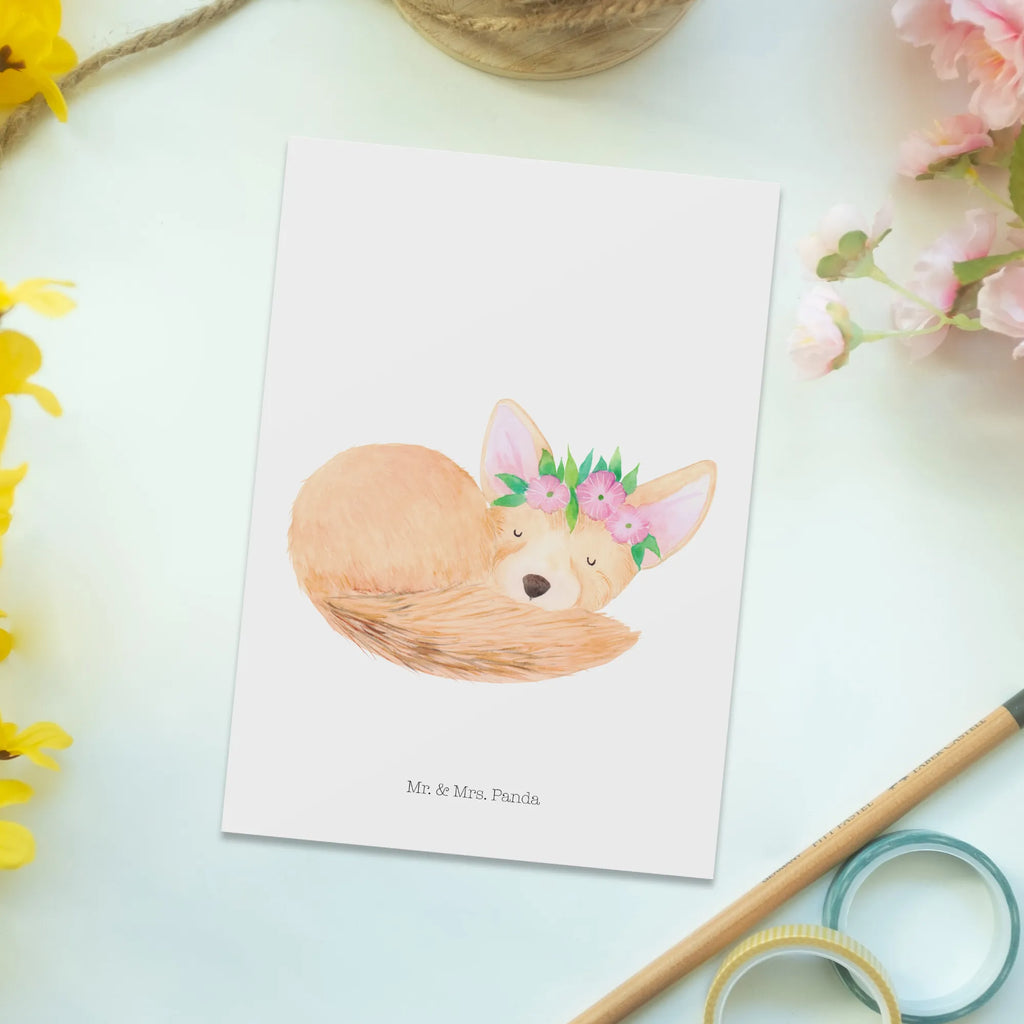 Postkarte Wüstenfuchs Blumen Postkarte, Karte, Geschenkkarte, Grußkarte, Einladung, Ansichtskarte, Geburtstagskarte, Einladungskarte, Dankeskarte, Ansichtskarten, Einladung Geburtstag, Einladungskarten Geburtstag, Afrika, Wildtiere, Wüste, Wüstenfuchs, Blumen, Blumenkranz, Glücklich