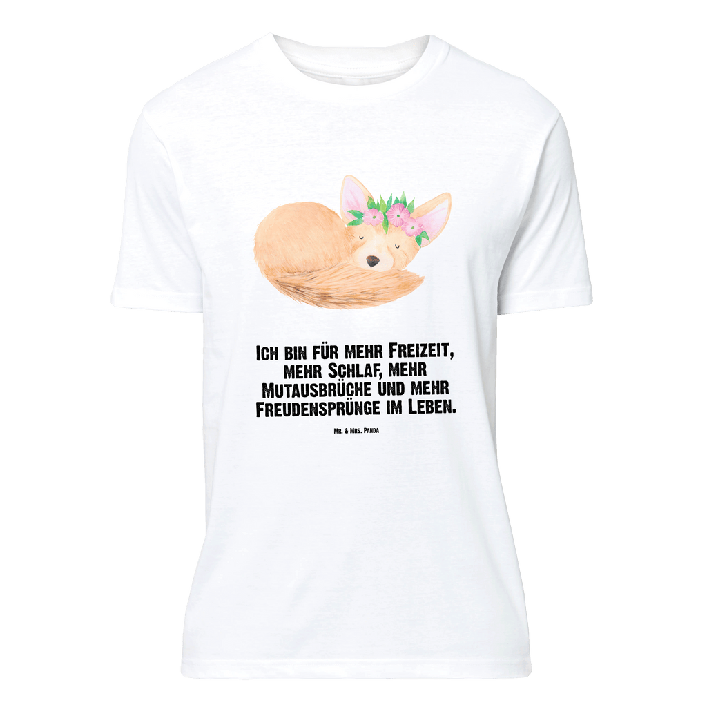 T-Shirt Standard Wüstenfuchs Blumenkranz T-Shirt, Shirt, Tshirt, Lustiges T-Shirt, T-Shirt mit Spruch, Party, Junggesellenabschied, Jubiläum, Geburstag, Herrn, Damen, Männer, Frauen, Schlafshirt, Nachthemd, Sprüche, Afrika, Wildtiere, Wüste, Wüstenfuchs, Blumen, Blumenkranz, Glücklich