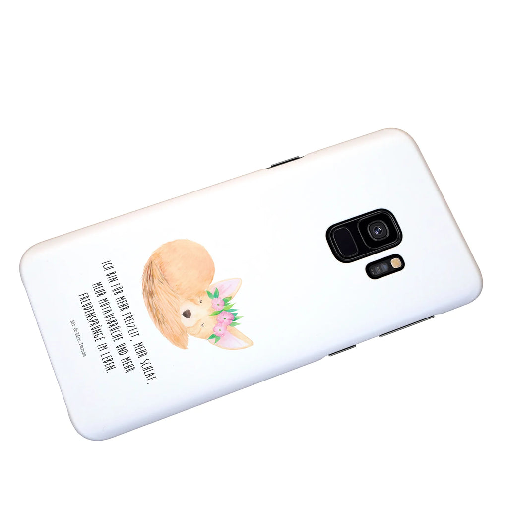 Handyhülle Wüstenfuchs Blumen Handyhülle, Handycover, Cover, Handy, Hülle, Iphone 10, Iphone X, Afrika, Wildtiere, Wüste, Wüstenfuchs, Blumen, Blumenkranz, Glücklich