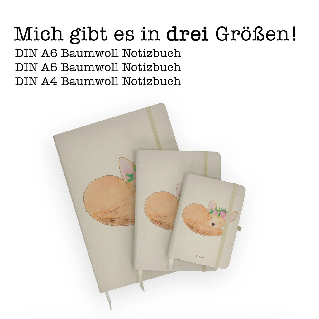 Baumwoll Notizbuch Wüstenfuchs Blumenkranz Notizen, Eintragebuch, Tagebuch, Notizblock, Adressbuch, Journal, Kladde, Skizzenbuch, Notizheft, Schreibbuch, Schreibheft, Afrika, Wildtiere, Wüste, Wüstenfuchs, Blumen, Blumenkranz, Glücklich