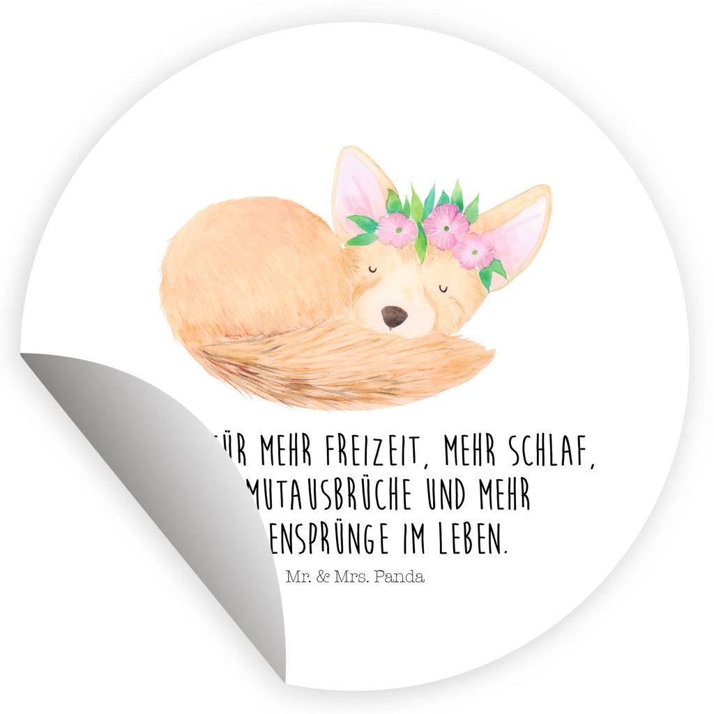 Rund Aufkleber Wüstenfuchs Blumenkranz Sticker, Aufkleber, Etikett, Kinder, rund, Afrika, Wildtiere, Wüste, Wüstenfuchs, Blumen, Blumenkranz, Glücklich