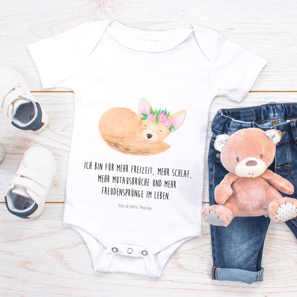 Organic Baby Body Wüstenfuchs Blumen Babykleidung, Babystrampler, Strampler, Wickelbody, Baby Erstausstattung, Junge, Mädchen, Afrika, Wildtiere, Wüste, Wüstenfuchs, Blumen, Blumenkranz, Glücklich