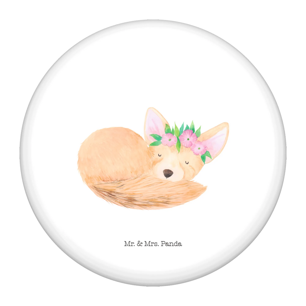 Button Wüstenfuchs Blumenkranz 50mm Button, Button, Pin, Anstecknadel, Afrika, Wildtiere, Wüste, Wüstenfuchs, Blumen, Blumenkranz, Glücklich