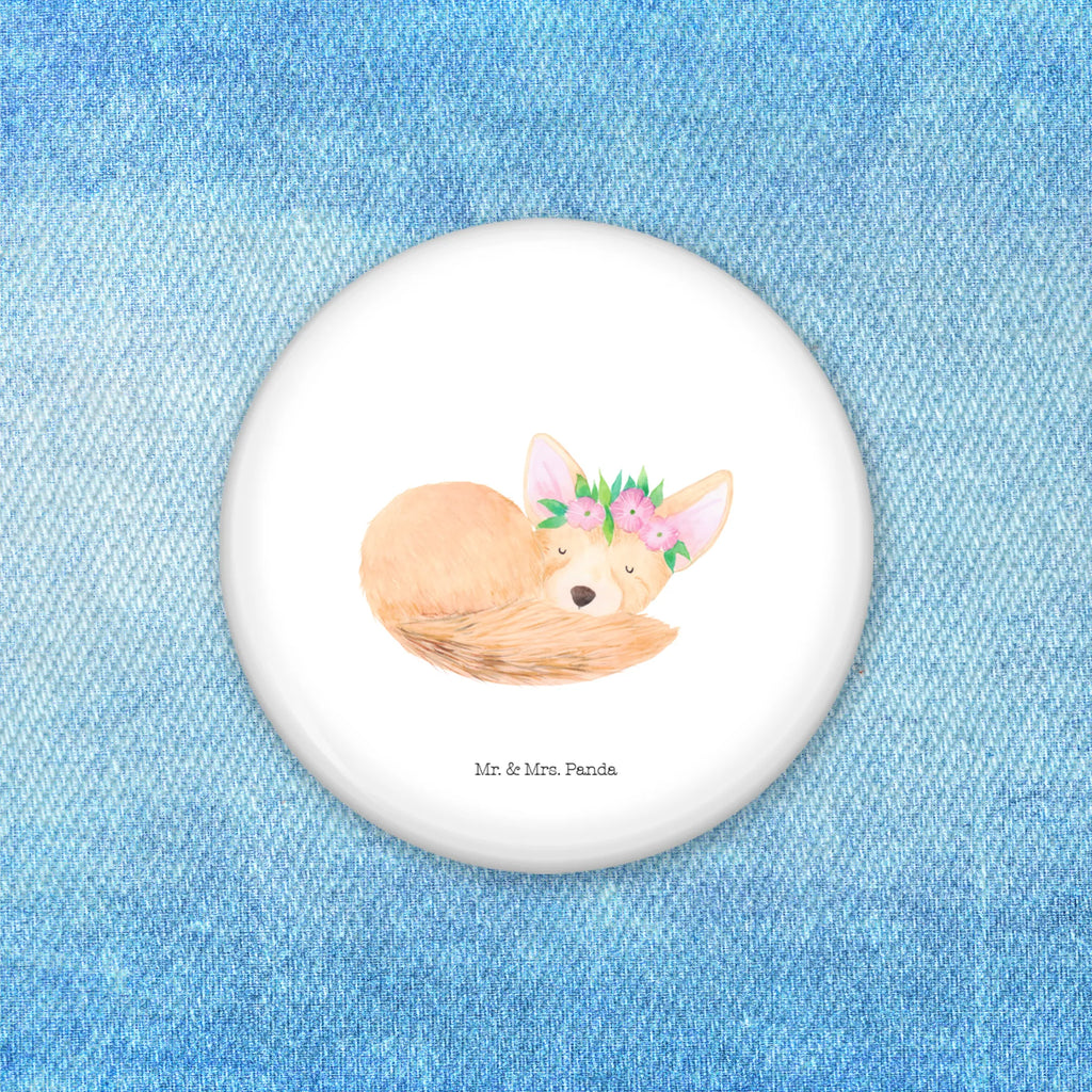 Button Wüstenfuchs Blumenkranz 50mm Button, Button, Pin, Anstecknadel, Afrika, Wildtiere, Wüste, Wüstenfuchs, Blumen, Blumenkranz, Glücklich