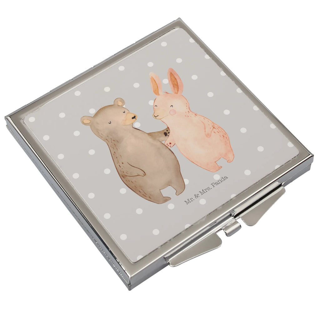 Handtaschenspiegel quadratisch Bär Hase Umarmen Spiegel, Handtasche, Quadrat, silber, schminken, Schminkspiegel, Liebe, Partner, Freund, Freundin, Ehemann, Ehefrau, Heiraten, Verlobung, Heiratsantrag, Liebesgeschenk, Jahrestag, Hocheitstag, Freunde, bester Freund, Hase, Bär, Bärchen, best friends