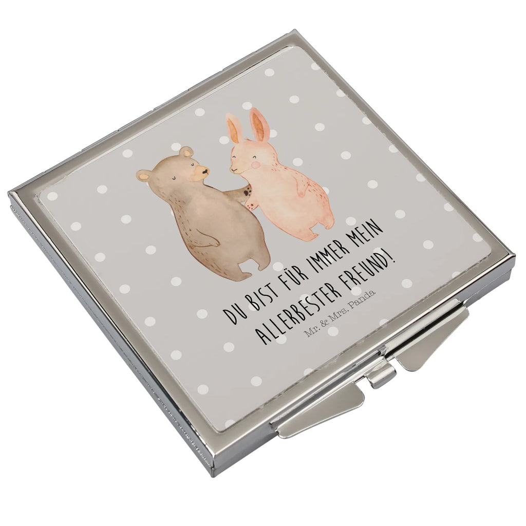 Handtaschenspiegel quadratisch Bär Hase Umarmen Spiegel, Handtasche, Quadrat, silber, schminken, Schminkspiegel, Liebe, Partner, Freund, Freundin, Ehemann, Ehefrau, Heiraten, Verlobung, Heiratsantrag, Liebesgeschenk, Jahrestag, Hocheitstag, Freunde, bester Freund, Hase, Bär, Bärchen, best friends