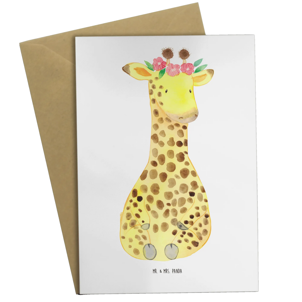 Grußkarte Giraffe Blumenkranz Grußkarte, Klappkarte, Einladungskarte, Glückwunschkarte, Hochzeitskarte, Geburtstagskarte, Karte, Ansichtskarten, Afrika, Wildtiere, Giraffe, Blumenkranz, Abenteurer, Selbstliebe, Freundin