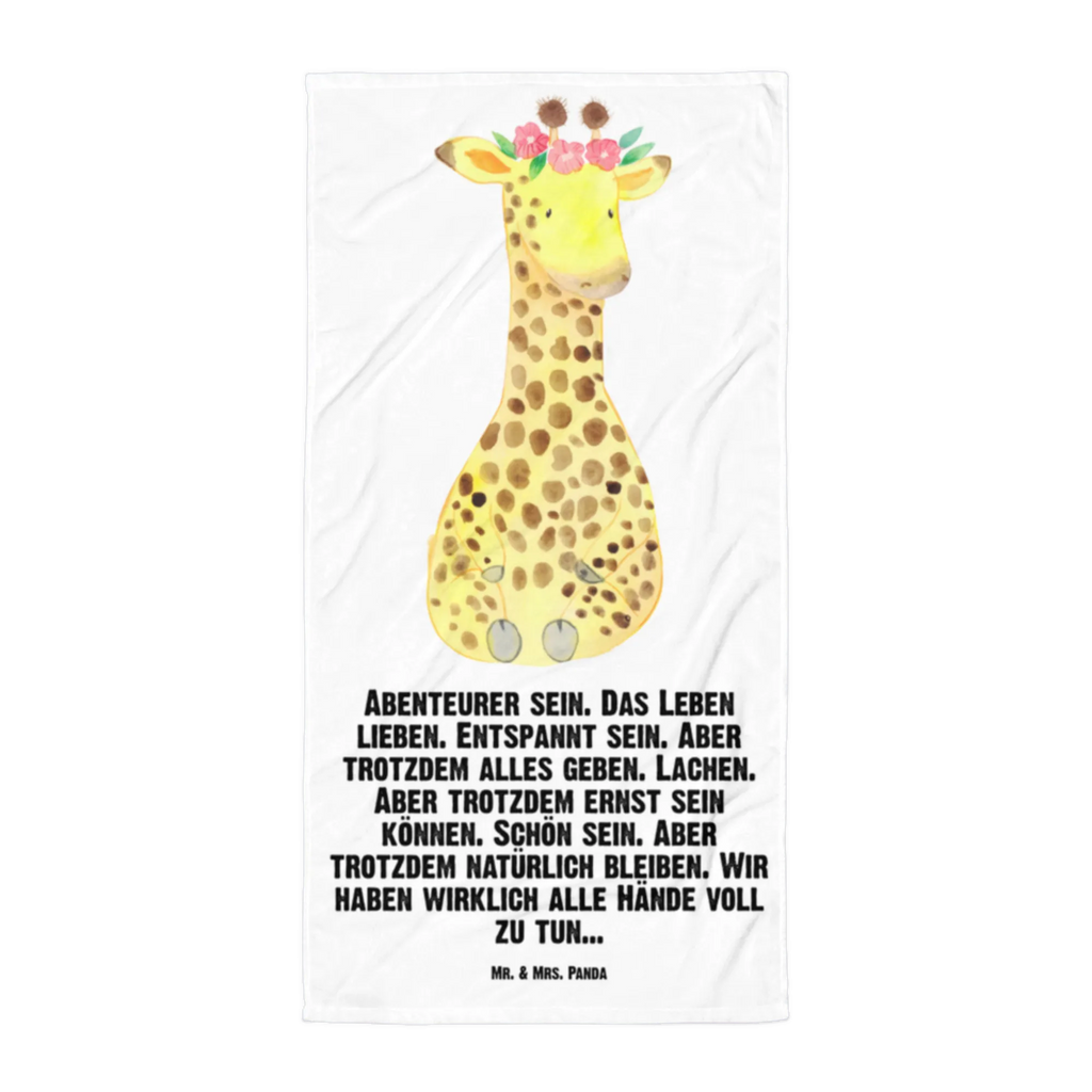 XL Badehandtuch Giraffe Blumenkranz Handtuch, Badetuch, Duschtuch, Strandtuch, Saunatuch, Afrika, Wildtiere, Giraffe, Blumenkranz, Abenteurer, Selbstliebe, Freundin