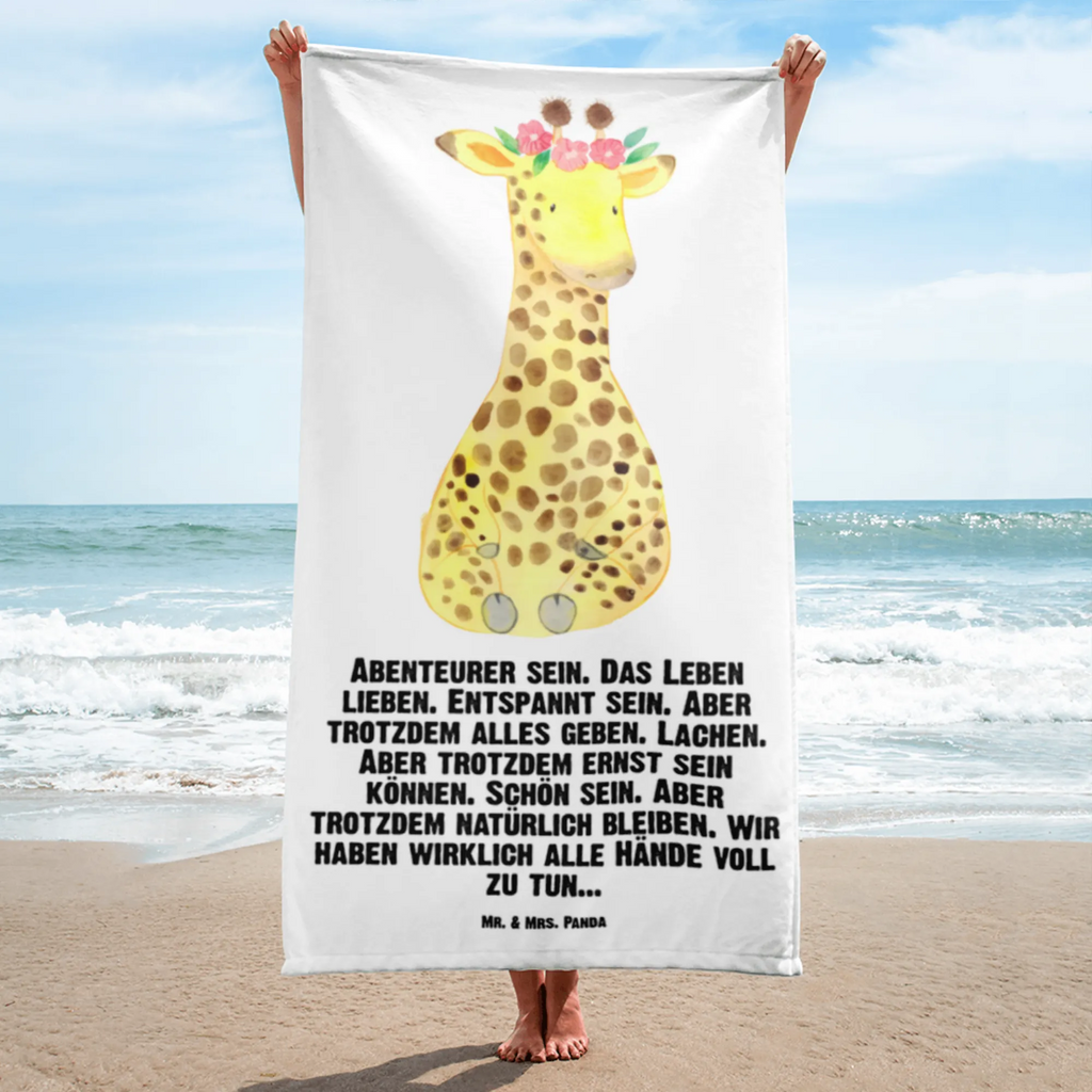 XL Badehandtuch Giraffe Blumenkranz Handtuch, Badetuch, Duschtuch, Strandtuch, Saunatuch, Afrika, Wildtiere, Giraffe, Blumenkranz, Abenteurer, Selbstliebe, Freundin