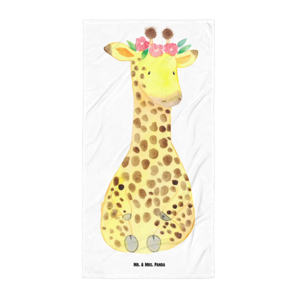 XL Badehandtuch Giraffe Blumenkranz Handtuch, Badetuch, Duschtuch, Strandtuch, Saunatuch, Afrika, Wildtiere, Giraffe, Blumenkranz, Abenteurer, Selbstliebe, Freundin