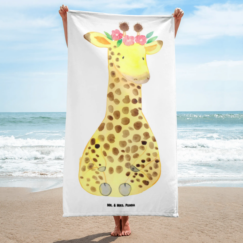 XL Badehandtuch Giraffe Blumenkranz Handtuch, Badetuch, Duschtuch, Strandtuch, Saunatuch, Afrika, Wildtiere, Giraffe, Blumenkranz, Abenteurer, Selbstliebe, Freundin