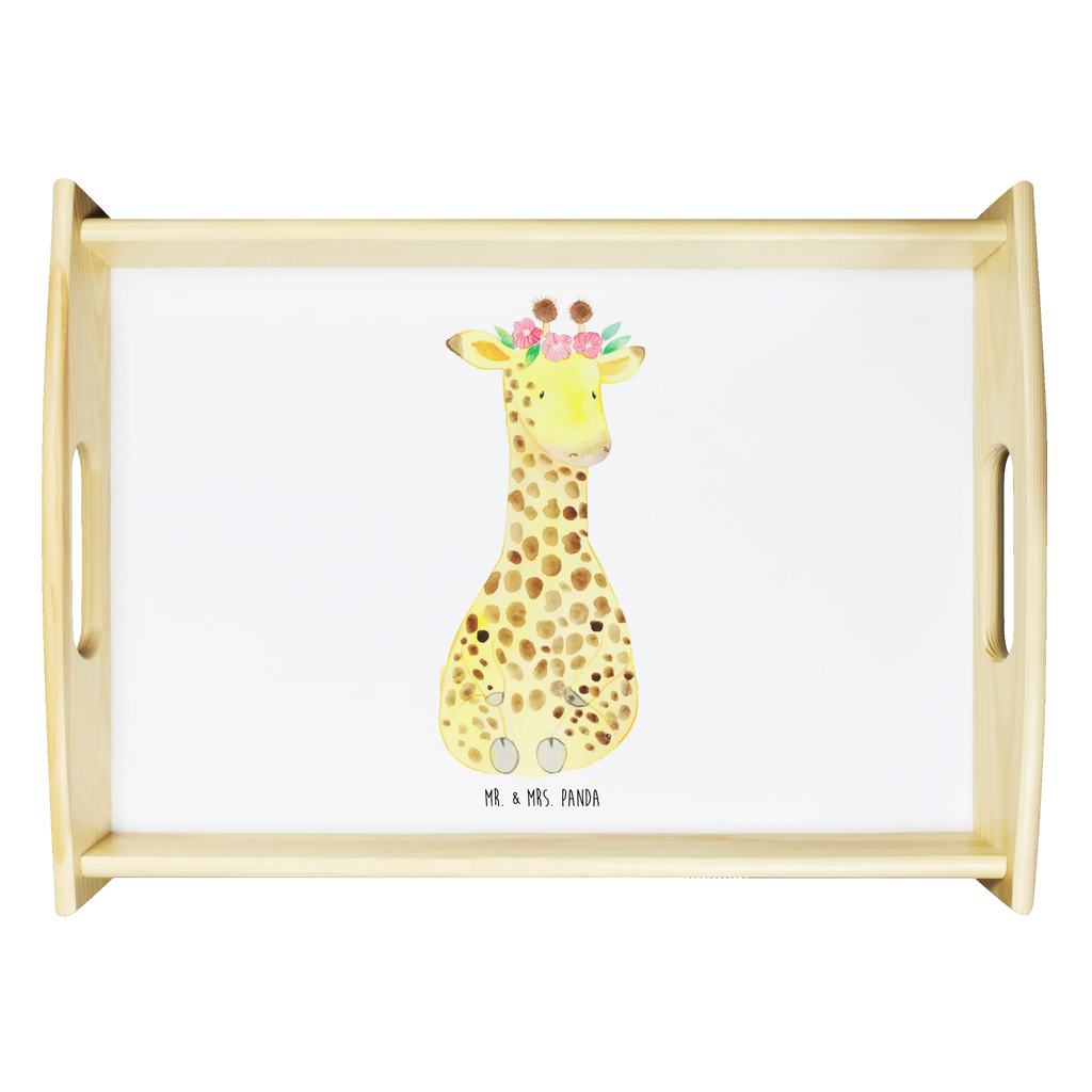 Serviertablett Giraffe Blumenkranz Serviertablett, Tablett, Holztablett, Küchentablett, Dekotablett, Frühstückstablett, Afrika, Wildtiere, Giraffe, Blumenkranz, Abenteurer, Selbstliebe, Freundin