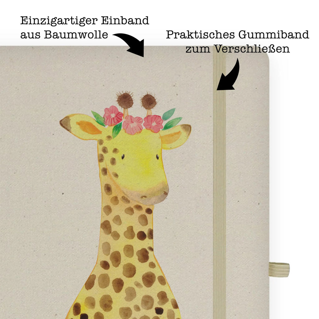 Baumwoll Notizbuch Giraffe Blumenkranz Notizen, Eintragebuch, Tagebuch, Notizblock, Adressbuch, Journal, Kladde, Skizzenbuch, Notizheft, Schreibbuch, Schreibheft, Afrika, Wildtiere, Giraffe, Blumenkranz, Abenteurer, Selbstliebe, Freundin