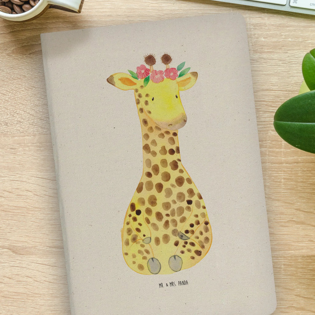 Baumwoll Notizbuch Giraffe Blumenkranz Notizen, Eintragebuch, Tagebuch, Notizblock, Adressbuch, Journal, Kladde, Skizzenbuch, Notizheft, Schreibbuch, Schreibheft, Afrika, Wildtiere, Giraffe, Blumenkranz, Abenteurer, Selbstliebe, Freundin