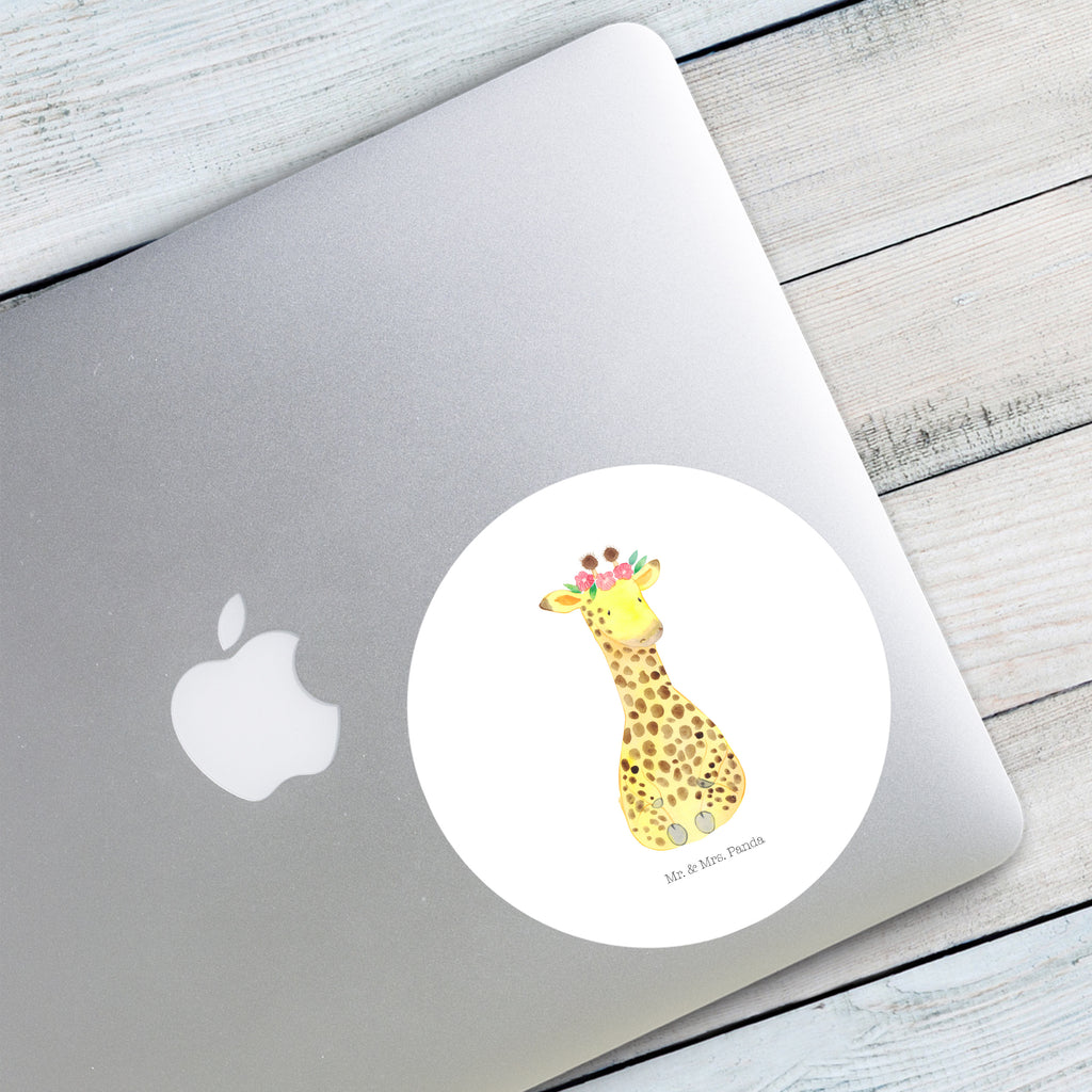 Rund Aufkleber Giraffe Blumenkranz Sticker, Aufkleber, Etikett, Kinder, rund, Afrika, Wildtiere, Giraffe, Blumenkranz, Abenteurer, Selbstliebe, Freundin