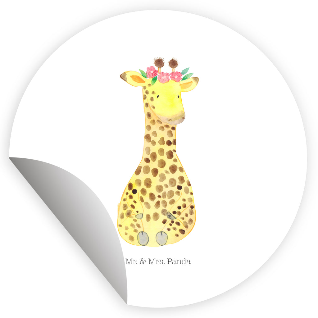 Rund Aufkleber Giraffe Blumenkranz Sticker, Aufkleber, Etikett, Kinder, rund, Afrika, Wildtiere, Giraffe, Blumenkranz, Abenteurer, Selbstliebe, Freundin