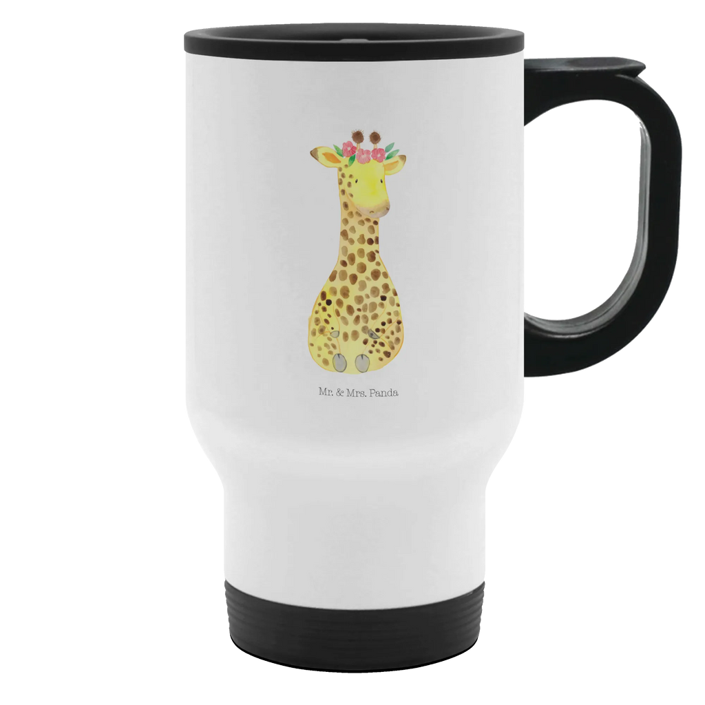 Thermobecher Giraffe Blumenkranz Thermobecher, To Go Becher, Thermotasse, Kaffeebecher, Isolierbecher, Thermobecher To Go, Warmhaltetasse, Edelstahlbecher, Reisebecher, Tasse mit Deckel, Thermobecher für 400 ml, Kaffeetasse zum Mitnehmen, Tasse zum Mitnehmen, Spülmaschinenfest, Afrika, Wildtiere, Giraffe, Blumenkranz, Abenteurer, Selbstliebe, Freundin