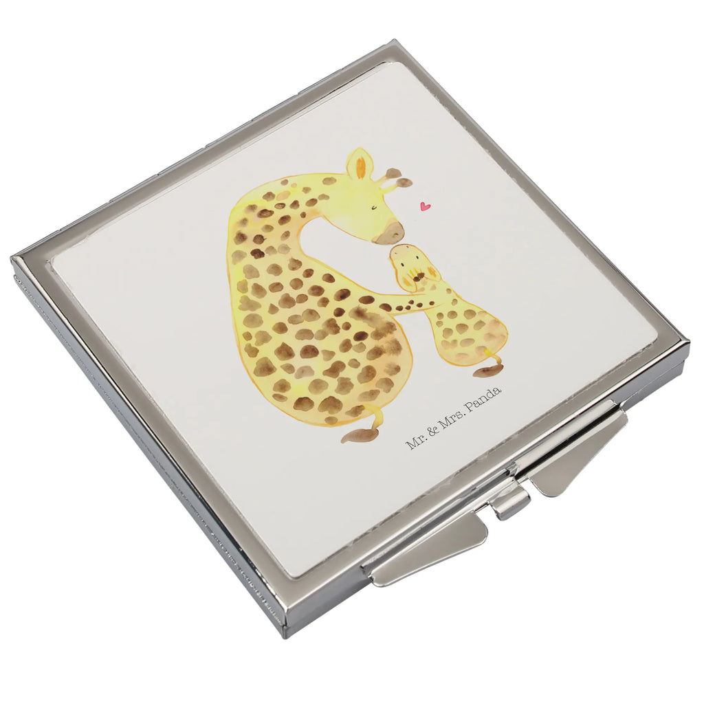 Handtaschenspiegel quadratisch Giraffe mit Kind Spiegel, Handtasche, Quadrat, silber, schminken, Schminkspiegel, Afrika, Wildtiere, Giraffe, Kind, Mutter, Mama, Tochter, Sohn, Lieblingsmensch