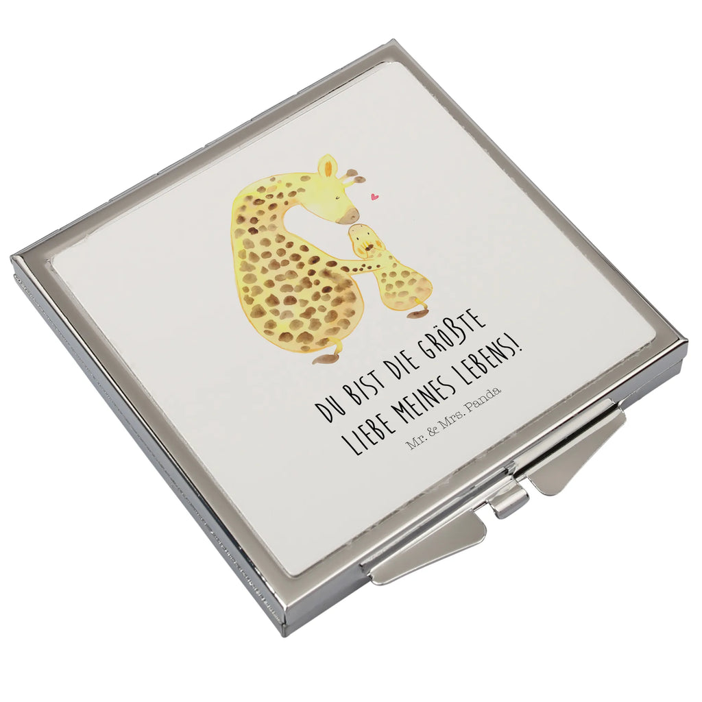 Handtaschenspiegel quadratisch Giraffe mit Kind Spiegel, Handtasche, Quadrat, silber, schminken, Schminkspiegel, Afrika, Wildtiere, Giraffe, Kind, Mutter, Mama, Tochter, Sohn, Lieblingsmensch