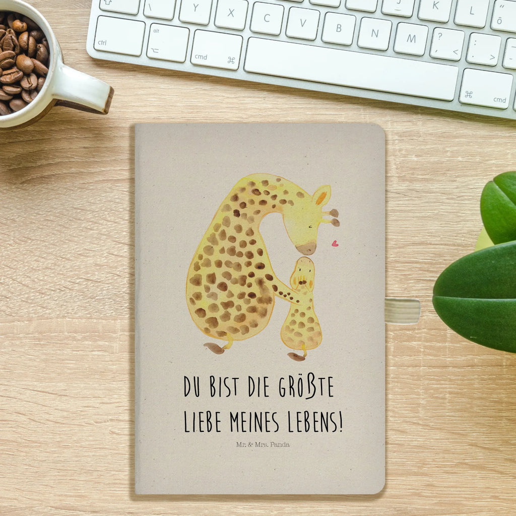 Baumwoll Notizbuch Giraffe mit Kind Notizen, Eintragebuch, Tagebuch, Notizblock, Adressbuch, Journal, Kladde, Skizzenbuch, Notizheft, Schreibbuch, Schreibheft, Afrika, Wildtiere, Giraffe, Kind, Mutter, Mama, Tochter, Sohn, Lieblingsmensch