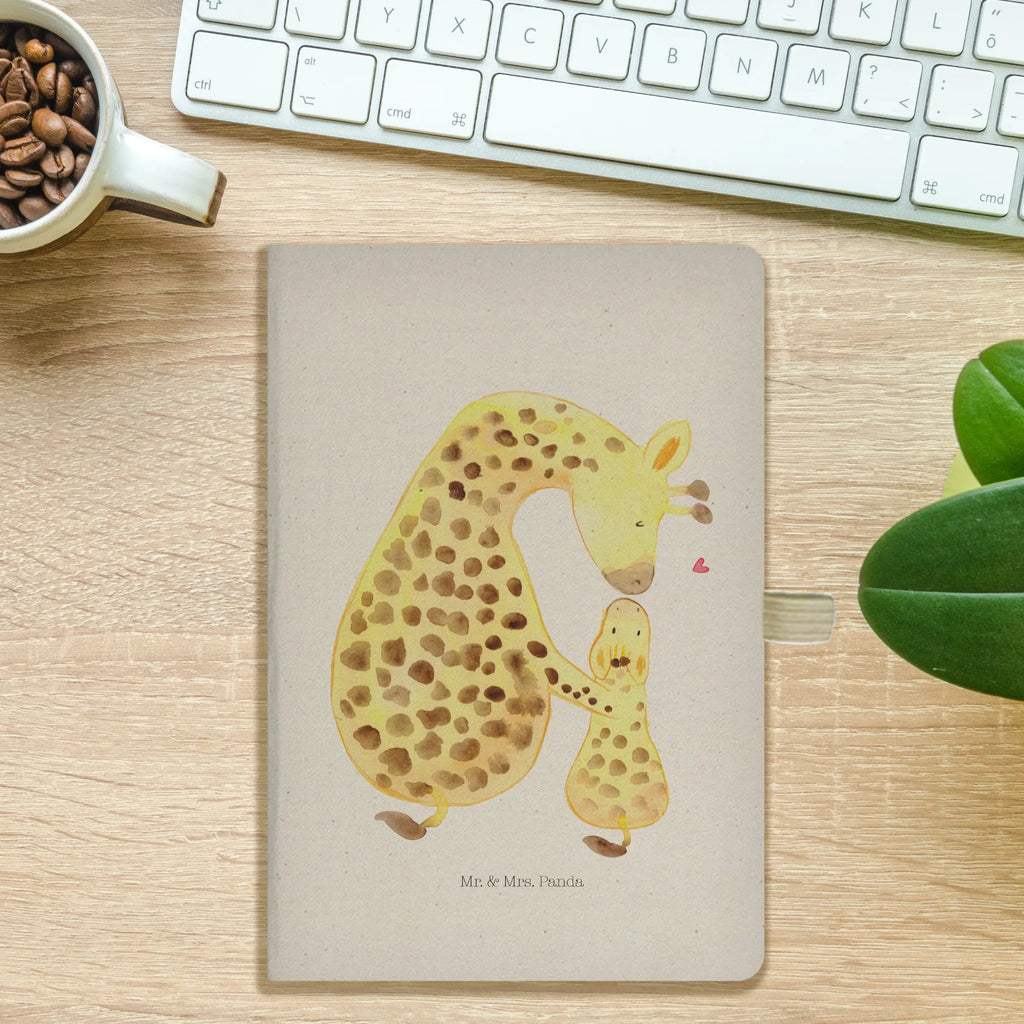 Baumwoll Notizbuch Giraffe mit Kind Notizen, Eintragebuch, Tagebuch, Notizblock, Adressbuch, Journal, Kladde, Skizzenbuch, Notizheft, Schreibbuch, Schreibheft, Afrika, Wildtiere, Giraffe, Kind, Mutter, Mama, Tochter, Sohn, Lieblingsmensch