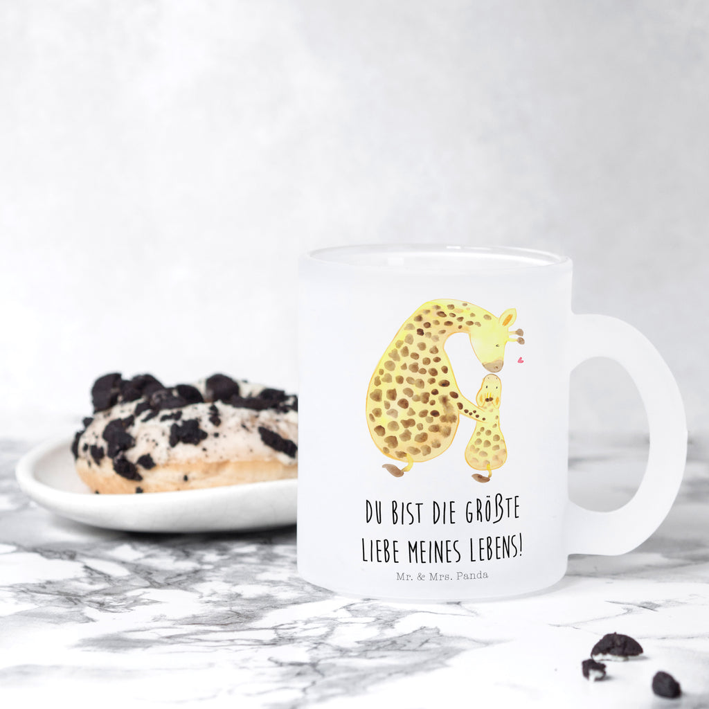 Teetasse Giraffe mit Kind Teetasse, Teeglas, Teebecher, Tasse mit Henkel, Tasse, Glas Teetasse, Teetasse aus Glas, Afrika, Wildtiere, Giraffe, Kind, Mutter, Mama, Tochter, Sohn, Lieblingsmensch