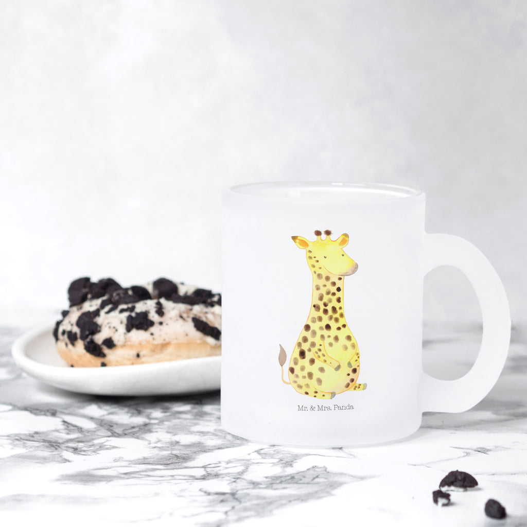 Teetasse Giraffe Zufrieden Teetasse, Teeglas, Teebecher, Tasse mit Henkel, Tasse, Glas Teetasse, Teetasse aus Glas, Afrika, Wildtiere, Giraffe, Zufrieden, Glück, Abenteuer