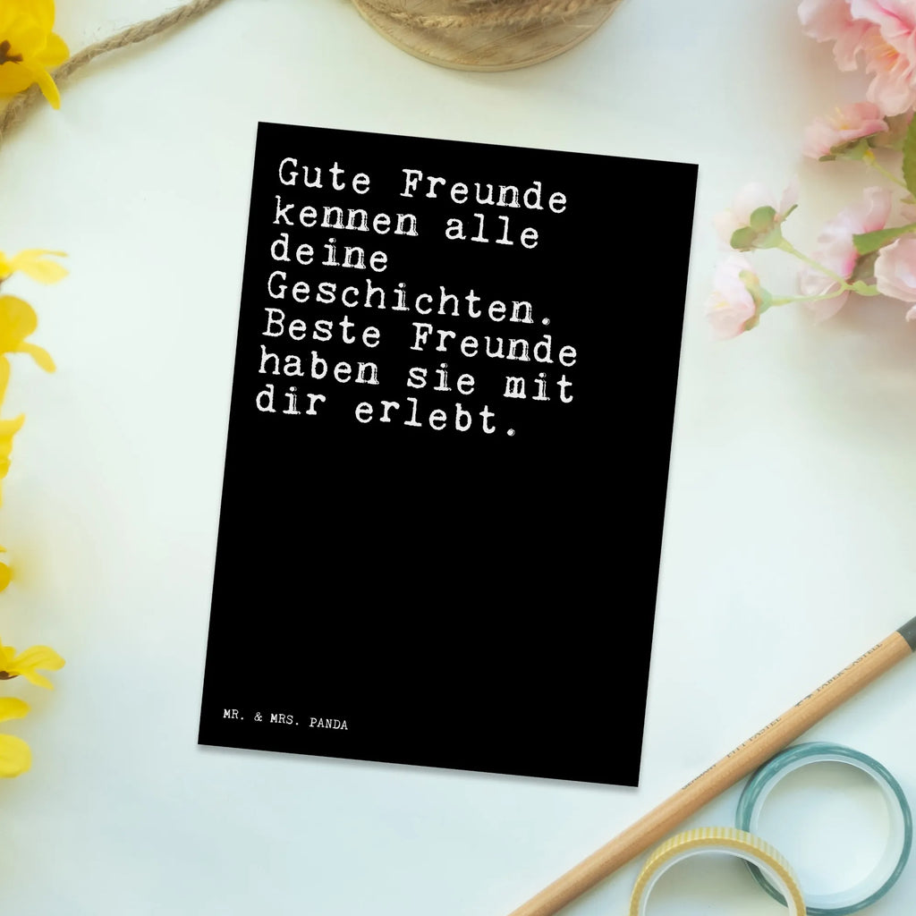 Postkarte Sprüche und Zitate Gute Freunde kennen alle deine Geschichten. Beste Freunde haben sie mit dir erlebt. Postkarte, Karte, Geschenkkarte, Grußkarte, Einladung, Ansichtskarte, Geburtstagskarte, Einladungskarte, Dankeskarte, Ansichtskarten, Einladung Geburtstag, Einladungskarten Geburtstag, Spruch, Sprüche, lustige Sprüche, Weisheiten, Zitate, Spruch Geschenke, Spruch Sprüche Weisheiten Zitate Lustig Weisheit Worte